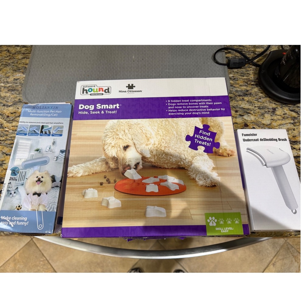 Dog Bundle Nina Ottosson Puzzle Toy Fumeister Deshedding Brush Pet Hair Remover